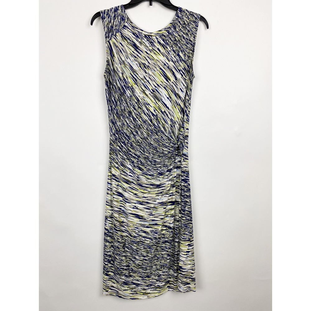 NIC+ZOE Ruched Abstract Print Sheath Dress Women Medium Blue Green
